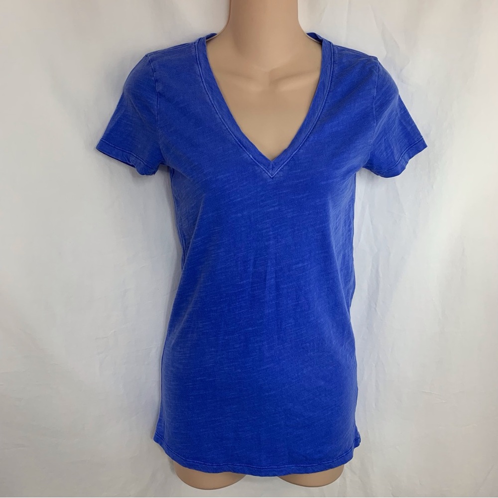 MERONA Bright Blue Burnout Summer Fun Deep V Neck Shirt Tee Top Size X-Small